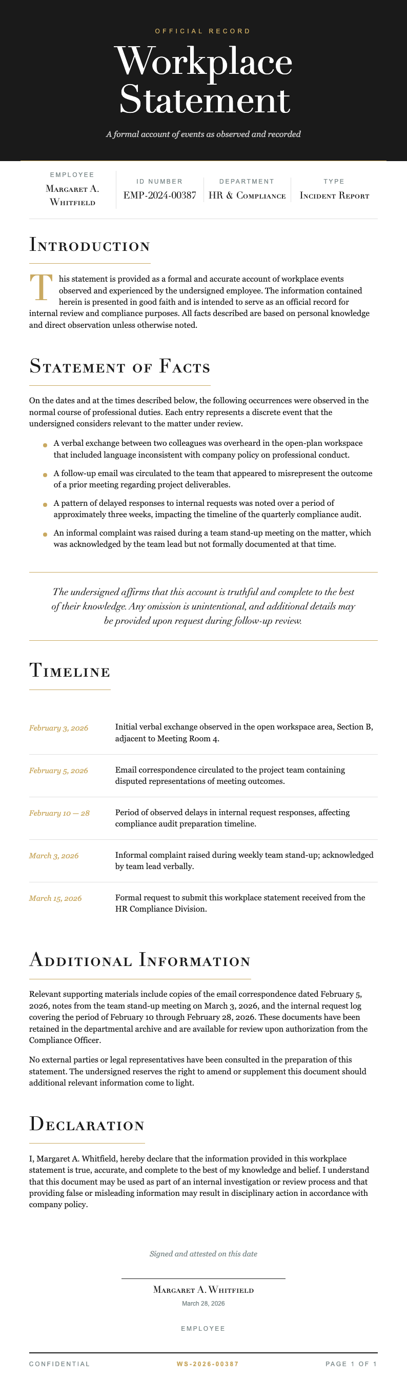 Editorial magazine workplace statement